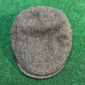 John Hanly Irish Wool Flat Cap 7 1/8 58M Tweed Herringbone Cabbie Hat Ireland - Picture 1 of 8