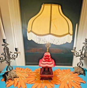 VTG MCM Royal Haegar Burgundy Pottery Asian Pagoda Lamp with Sticker; no shade - Picture 1 of 11