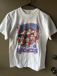 VINTAGE Denver Broncos Shirt Mens Large White 1987 AFC Champs Caricature Salem - Picture 1 of 9