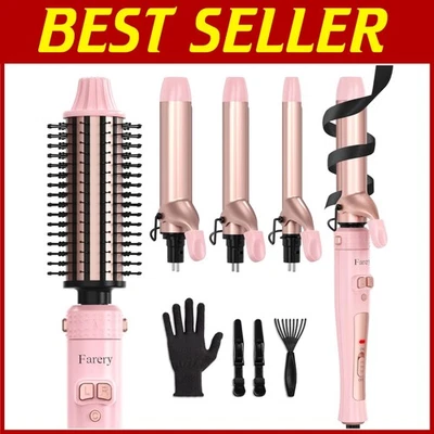 4-in-1 Curling Iron & Brush Set, Auto-Rotating, 410°F, Pink - Image 1 of 4