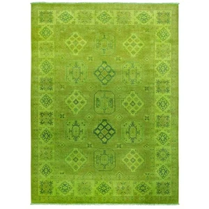 6'x8'2" Green Overdyed Kazak Geometric Design Hand Knotted Pure Wool Rug G20443 - Picture 1 of 6