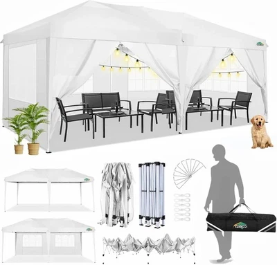HOTEEL Pavillon Faltpavillon 3x6m Wasserdicht mit 6 Seitenteilen & Fenstern Partyzelt\