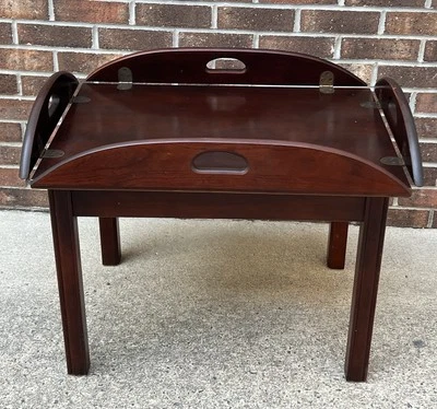 VINTAGE MAHOGANY MCM CHIPPENDALE STYLE BUTLER TRAY TABLE BRASS HARDWARE LOOK WOW - Image 1 of 4