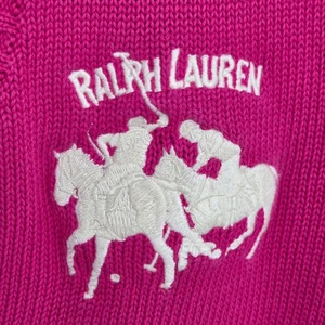 Ralph Lauren Damen Medium V-Ausschnitt Baumwolle Strick Pullover Pink Triple Pony Logo - Bild 1 von 4