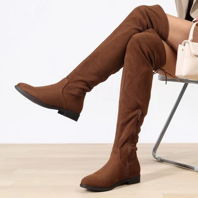 Mujeres Moda Botas Sobre la Rodilla Gamuza Hasta el Muslo Cremallera Botas Talla US 5-11 Foto 1 de 4