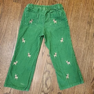 Lands End Embroidered Reindeer Green Corduroy Kids Christmas Pants Size 4T - Picture 1 of 6