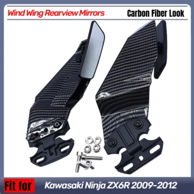 Carbon Fiber Look Wind Wing Rearview Mirrors for Kawasaki 2009-2012 Ninja ZX6R Foto 1 de 4