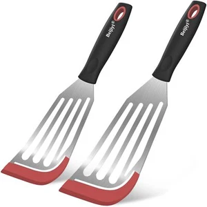 Fish Spatula Turner Set Of 2 Heat Resistant Silicone Edge Slotted Fish Spatulas  - Picture 1 of 6