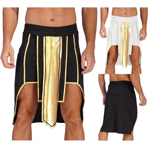 Mens Contrast Color Asymmetrical Hem Skirt Ancient Egypt Role-Playing Outfit - Picture 1 of 35