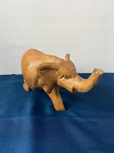 Wooden Hand Carved Wood ELEPHANT Figurine 7" x 4" TRUNK UP - Picture 1 of 3