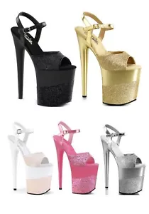 Pleaser FLAMINGO-809-2G 8 Inch Heel, 4 Inch Platform Ankle Strap Sandal - Picture 1 of 39
