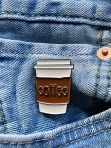 Coffee To Go Cup Enamel Pin, Hard Enamel Bag Pin, Jacket, Hat Lapel - Picture 1 of 1