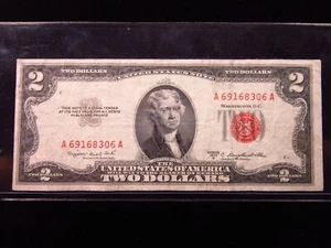 USA $2 1953 B A69168306A # UNITED STATES Note RED Seal Jefferson Dollars Money - Picture 1 of 2