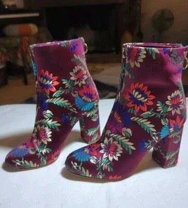 Joie Saleema Brocade Ankle Boots Plum women's Booties Size 36 US 5.5 - Picture 1 of 12