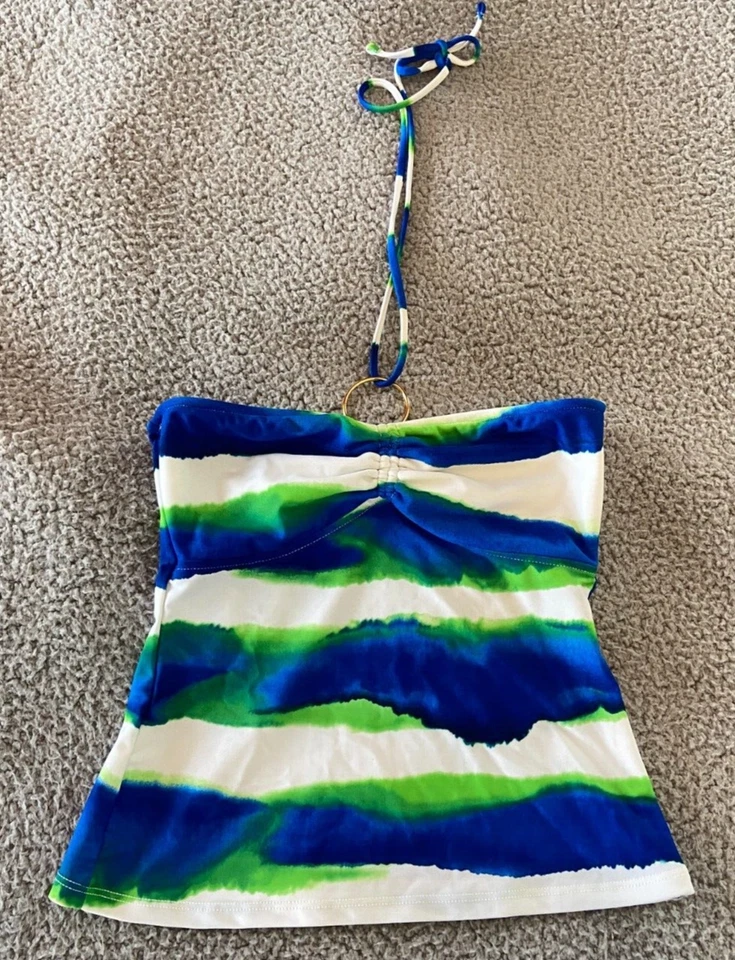 Blusa regata feminina Ralph Lauren azul verde branca tingida halter tamanho P - Imagem 1 de 4