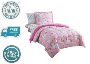 New Unicorn Pink Bed in a Bag Comforter Sham Sheet Pillowcase Bedding Set Twin - Picture 1 of 6