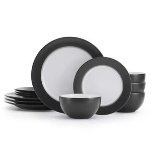 Pfaltzgraff Grayson Charcol 12-Piece Dinnerware Set Stoneware Round in White - Picture 1 of 10