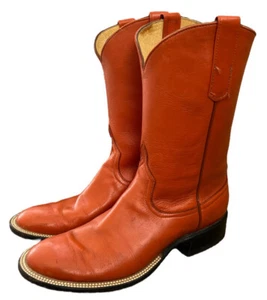 Anderson Bean Brown / Orange Leather Cowboy Boots Womens Size 6 B Made In USA - Picture 1 of 12
