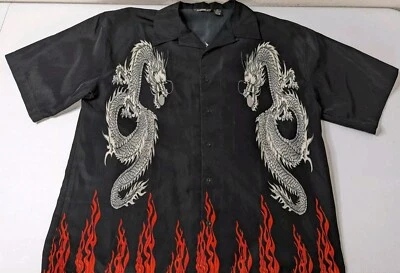 Vintage City Impact Shirt Men's XL Black Graphic Dragon Fire Button Up  - Image 1 of 4