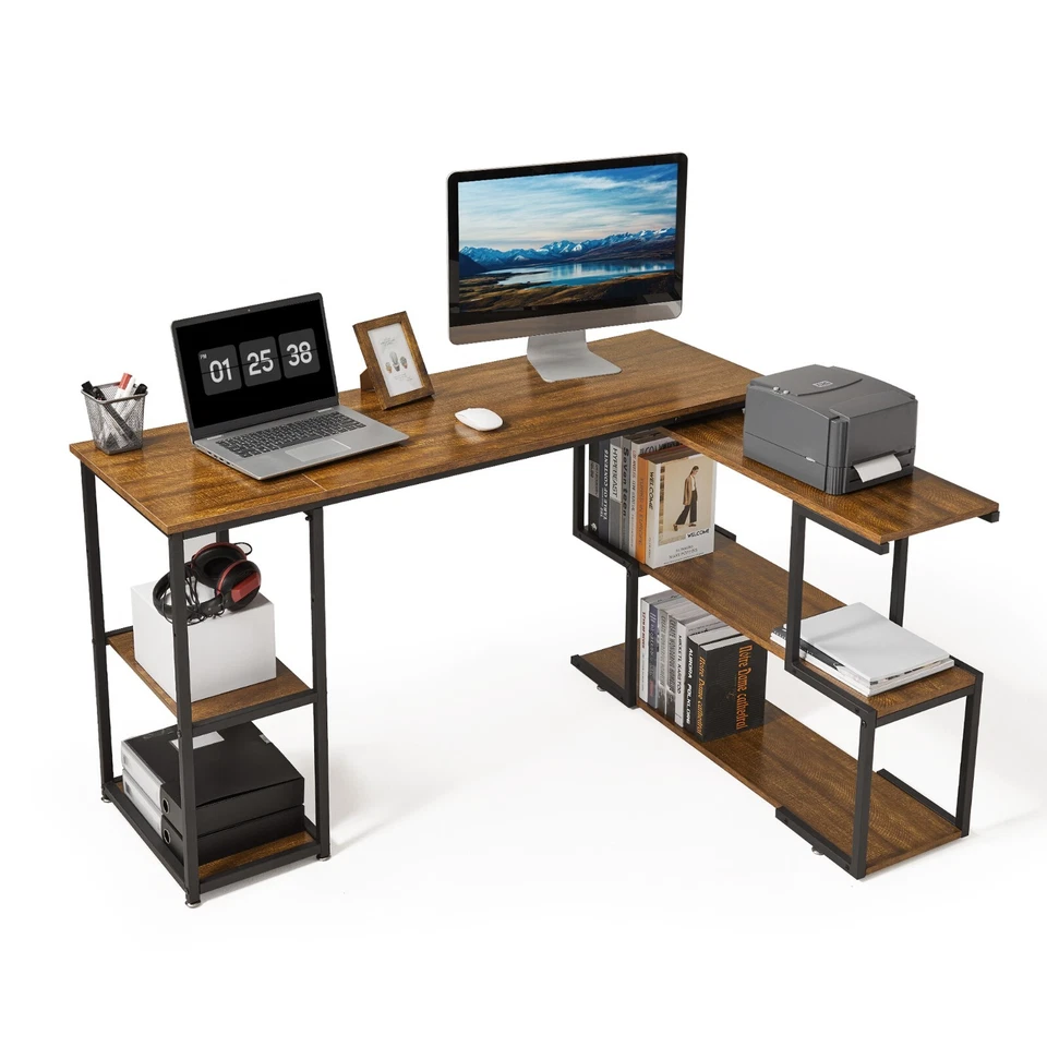 Mondeer L-Form Computertisch mit 360°Drehregal Gaming Tisch Eckschreibtisch - Bild 1 von 2