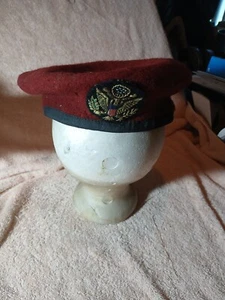 US Army Airborne Maroon Beret, Used, ORIGINAL Made In Pakistan WW11 ? Cap Hat - Picture 1 of 18