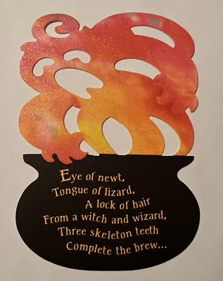 Tarjeta de Felicitación de Halloween Ojo de Tritón Caldero Recorte Brillo Llama Sello Nuevo de Lote Antiguo Foto 1 de 4