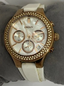 DKNY NY8198 Women's White Rubber Analog Mother Of Pearl Dial Wrist Watch W285 - Picture 1 of 11