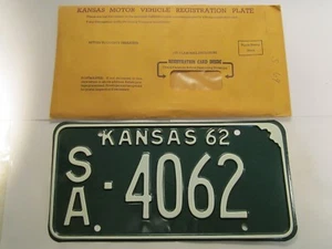 *Unused* LICENSE PLATE Car Tag 1962 KANSAS SA 4062 [Z259] - Picture 1 of 1