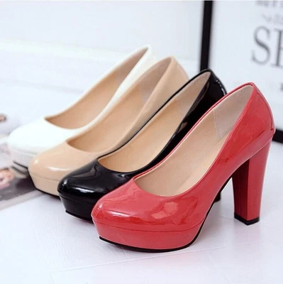 Women Ladies Platform High Block Heels Bridesmaid Wedding Work Shoes Wedge Pumps - Image 1 of 4