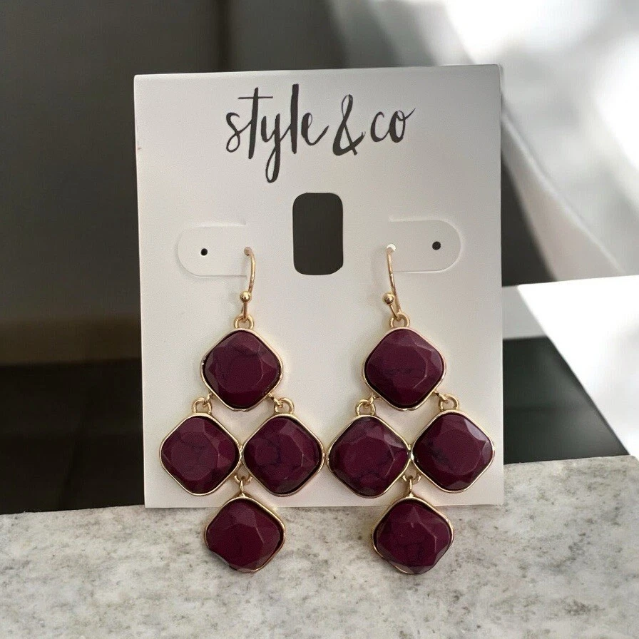 Pendientes colgantes Style & Co. 2" tono dorado/berry araña - nuevos con etiquetas Foto 1 de 1