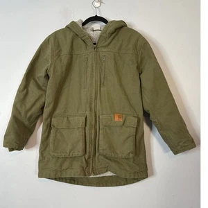 Carhartt Boys Sherpa Lined Hooded Parka Coat Jacket Olive Green Size L 14/16 - Picture 1 of 8
