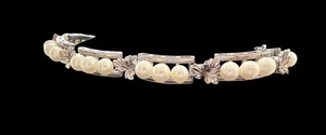 Exquisites Mid Century Armband Weinblatt Sterling 925 & Akoya Zuchtperlen - Bild 1 von 13