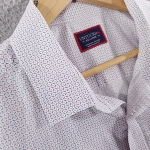 UNTUCKit Shirt Mens 2XL Linen Blend White Blue Print Short Sleeve Casual Penedes - Picture 1 of 11
