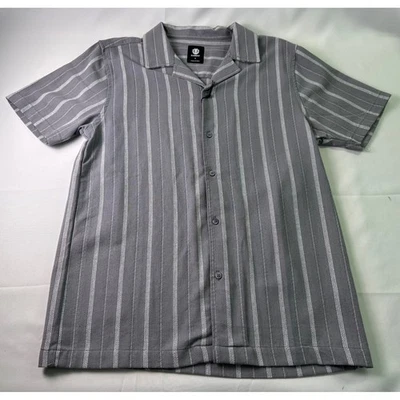 NEW Element Skateboards Men's M Grey Striped Short Sleeve Camp Shirt $44 MSRP - Image 1 of 4