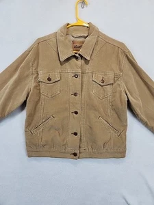 Levi Strauss Misses L 12/14 Tan Corduroy Flap Pocket Brown Vintage Jacket Retro - Picture 1 of 13