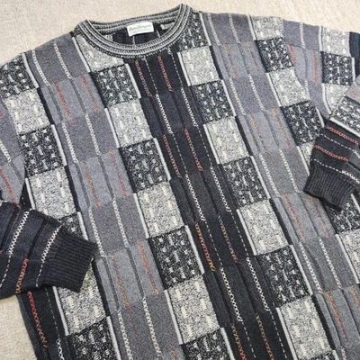 Vintage 3D Knit Sweater Men Large Chunky Grandma Preppy Biggie Cosby Holiday - Image 1 of 4