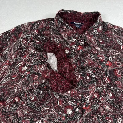 Chaps XL Black Red Maroon White Paisley Floral Women’s Button-Up Cotton Shirt - Image 1 of 4