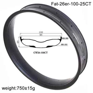 26er Carbon MTB Snow Fat Bicycle Rims 100mm Width 25mm Deep Clincher Tubeless - Picture 1 of 6
