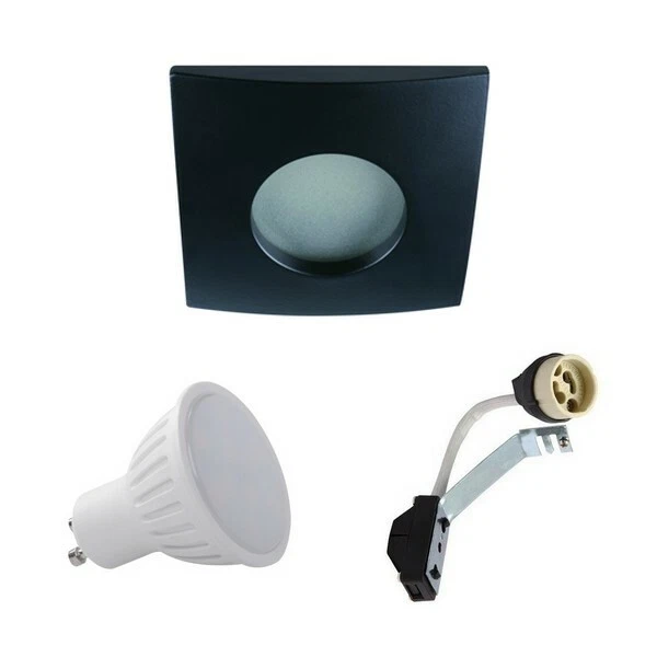 SPOT ETANCHE CARRE NOIR LED 5W IP44 BLANC CHAUD 230V KIT COMPLET - Photo 1/1