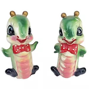 Japan anthropomorphe Schnecke/Raupe in Fliege Vintage Salz & Pfefferstreuer - Bild 1 von 19