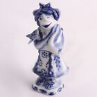 White Blue Porcelain Gzhel Monkey Figurine 3.5'' Hand Painted in Russia Гжель
