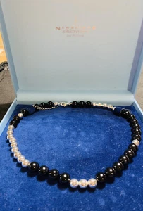 New bridge Silverware Black Bead Necklace Signed ATH Tag On It.50.8 Gram Weight - Picture 1 of 12