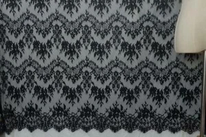 59" Wide Floral Embroidery Eyelash Tulle Scalloped Chantilly Lace Fabric By Yard - Picture 1 of 10