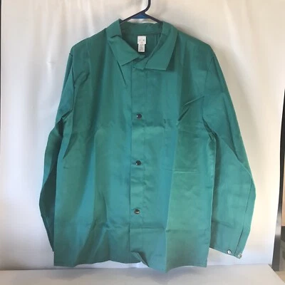 Auto Shop Welding Grilling Work Jacket Shirt W/ Pocket Light Green Snap Medium - Image 1 of 4