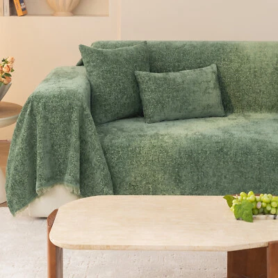 Ultra Soft Chenille Couch Cover w/ Tassels Machine Washable Sofa Blanket Cover - Image 1 of 4