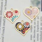 9pcs Multi-Color Enamel Mixed Floral Hearts Charms Pendant Jewelry DIY Findings