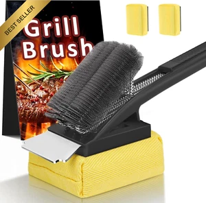 Dual Head Grill Brush with Scraper - Removable Head BBQ Cleaner - Picture 1 of 12