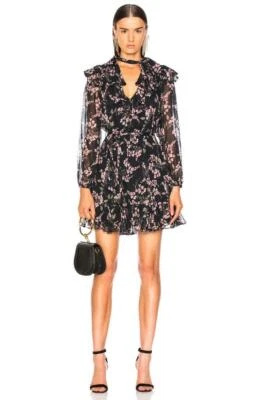 NWT Zimmermann Black/Multi 'Fleeting Flounce' Mini Dress Size F 38/US 6 $795 - Image 1 of 4