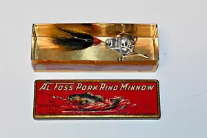 Vintage Al Foss Weedless Shimmy Spinner with Black/Yellow Bucktail in Red Tin - Picture 1 of 10
