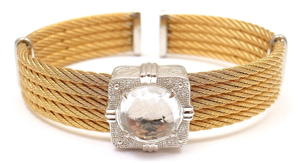 AUTÉNTICO BRAZALETE CELTA CHARRIOL ORO 18K Y ALAMBRE ACERO DIAMANTE TOPACIO BLANCO Foto 1 de 4